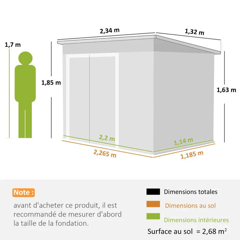 Abri de Jardin en Métal 234x132x185 cm
