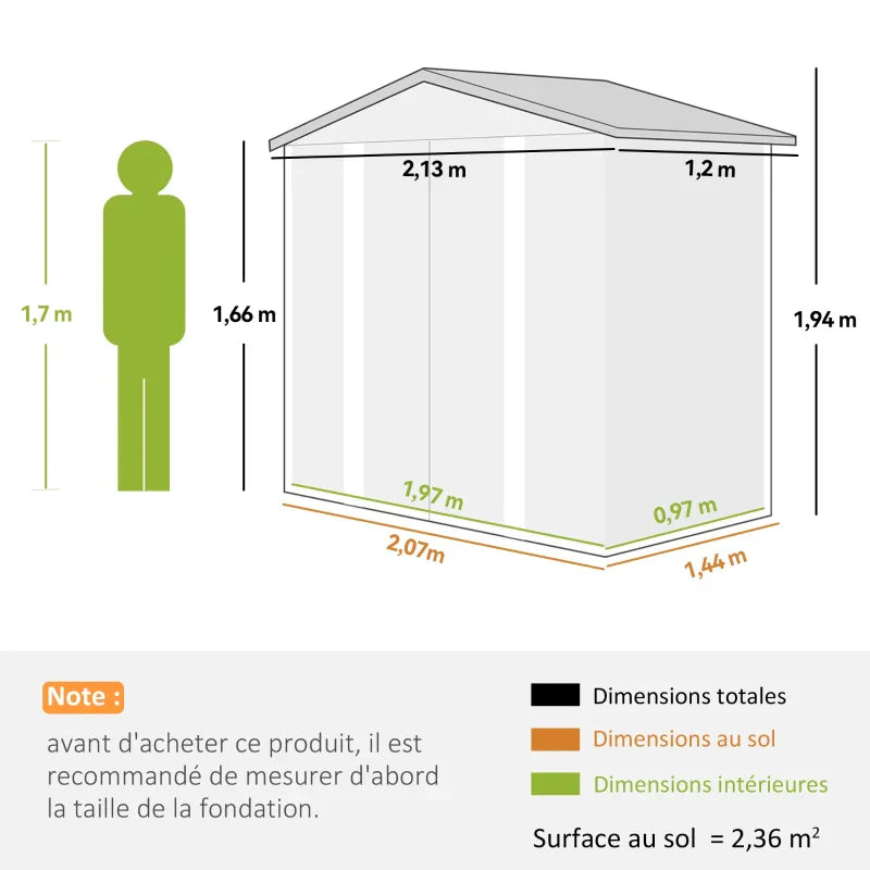 Abri de Jardin en Acier 2,36 m² 213x120x194 cm